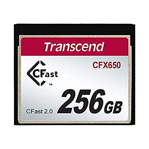 Transcend 256GB CFast 2.0 CFX650 Speicherkarte - Speicherkarten: Hohe Lesegeschwindigkeit von bis zu 550 MB/s, ideal für 4K-Videos und hochauflösende Bilder, robust und zuverlässig in extremen Bedingungen.