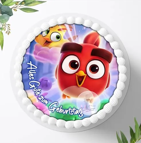 Für den Geburtstag ein Tortenbild, Zuckerbild mit dem Motiv: Angry Birds, Essbares Foto für Torten, Fondant, Tortenaufleger Ø 20cm, 0383w
