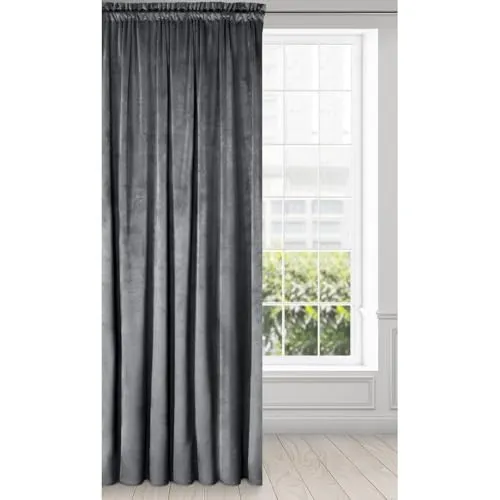 Eurofirany Samtvorhang Kräuselband Blickdichte Vorhänge Samt Velours Samtvorhänge Melanie (Graphit, 140X270 cm)