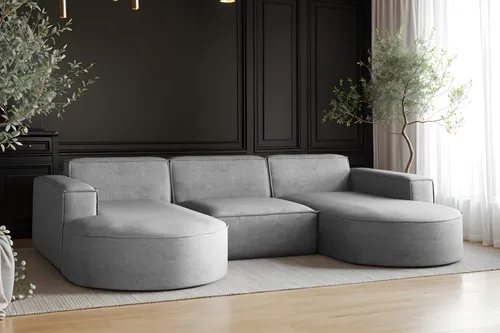 Kaiser Möbel Ecksofa Modena U-Form, Grau, 5-Sitzer - Modernes Ecksofa in U-Form für höchsten Sitzkomfort – ideal für Wohnzimmer. Mit beidseitiger Ottomane flexibel platzierbar und pflegeleichtem Salvador-Velours für eleganten Look.