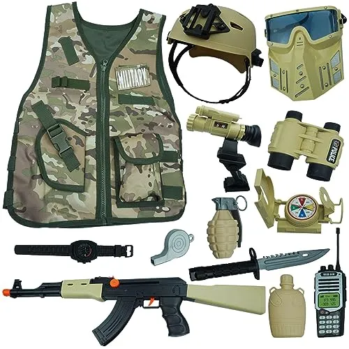 RedCrab Kostüm Soldat Kinder – 13-teiliges Militärset mit Weste und Helm