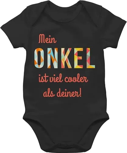 Shirtracer Baby Body Junge Mädchen - Strampler & - Mein Onkel ist viel cooler als deiner - 6/12 Monate - Schwarz - babybody coolster sachen für neugeborene uncle bodys zur geburt beste babysachen