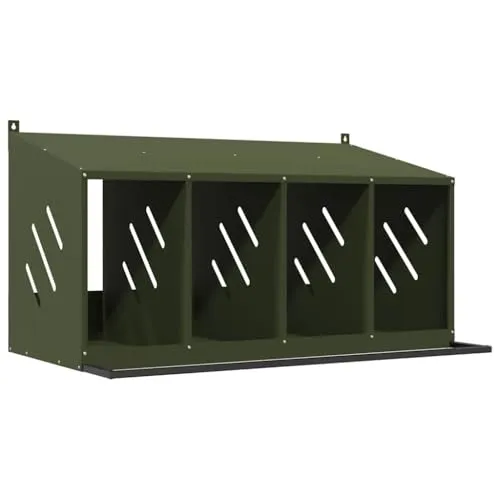vidaXL Hühner-Nistkasten mit 4 Fächern - Olivgrün Metall - Kleintierkäfige für Hühner, wetterfest und mit 4 Fächern für eine gesunde Eierproduktion. Einfach zu reinigen dank abnehmbarem Boden und gute Belüftung für ein komfortables Umfeld.