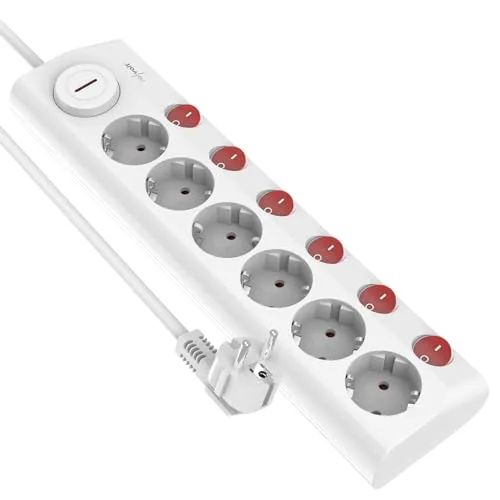 revolt Stromleiste: 6-fach-Steckdosenleiste, einzeln schaltbar, Hauptschalter, 3.680 Watt (Abschaltbare Steckdosenleiste, Einzel-Schaltbare, Überspannungsschutz)