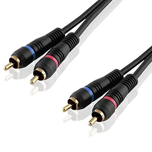 BestPlug 3 Meter Stereo Audio RCA L-R Kabel, 2 Cinch Stecker auf 2 Chinch Stecker vergoldet, Schwarz