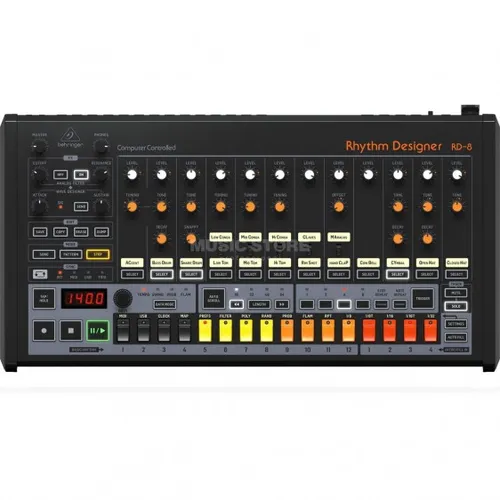 Behringer RD-8 MkII Rhythm Designer - Drumcomputer mit originalgetreuem BA662 Chip, 256 Pattern und umfangreicher Sequenzierung für kreative Beats und authentischen Analogsound.