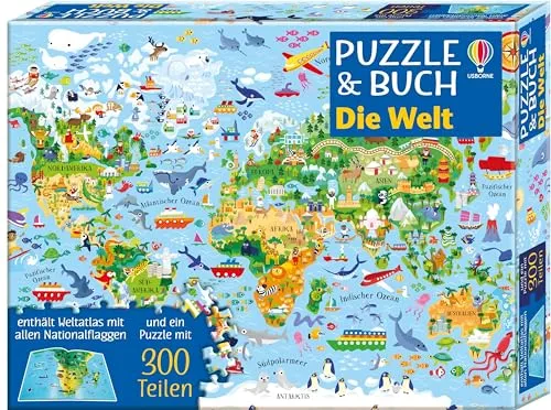 Puzzle und Buch: Die Welt – 300-teiliges Puzzle für Kinder - Hörbücher und kreative Lernmittel: 300-teiliges Puzzle mit Begleitbuch, fördert das Wissen über die Welt und macht Lernen spielerisch.