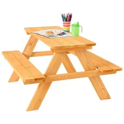FableKids ARNE Kindersitzgarnitur - Massivholz Picknicktisch für Kinder - Kinderzimmertisch & -stuhlset aus langlebigem Massivholz, ideal für 2-7 Jahre, bietet Platz für bis zu 4 Kinder zum Spielen und Essen, sicher und nachhaltig.