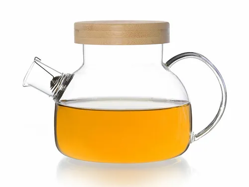 tea4chill Teekanne / Kaffeekanne / Glaskanne 900ml mit Holzdeckel + Spiralsieb