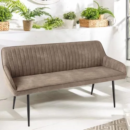 Elegante Sitzbank Milan - Mikrofaser Taupe mit Armlehnen und schwarzen Metallbeinen - Sitzbänke & -truhen: Stilvolle und komfortable Bank mit hochwertiger Mikrofaser und gepolsterter Sitzfläche, perfekt als Eyecatcher für deinen Esstisch. Maße: 160x82x60cm.