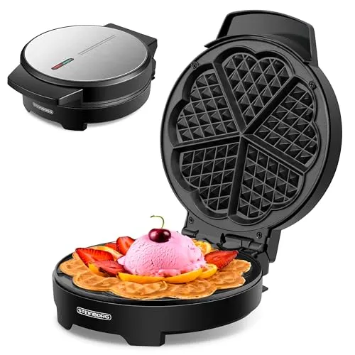 Waffeleisen 1000 Watt | Herzwaffeln Waffelautomat mit Cool-Touch-Technologie - Waffeleisen für knusprige Herzwaffeln mit Antihaftbeschichtung und praktischer Backampel. Ideal für kreative Waffelrezepte zu jeder Gelegenheit!