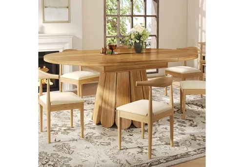 OKWISH Runder Ausziehtisch für Esszimmer – Vintage Design - Eleganter, ausziehbarer Esstisch mit einem Durchmesser von 118 cm, der auf 158 cm erweitert werden kann. Ideal für gesellige Abende und stilvolle Essensmomente in Küche oder Esszimmer.