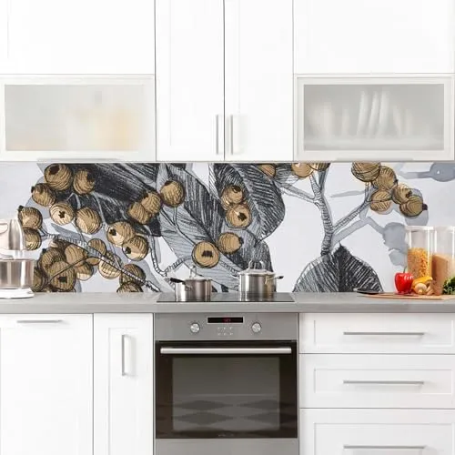micasia Küchenrückwand selbstklebend Botanik ohne Bohren fugenlos - Made in Germany - Pflanzen Aquarell matt Paneel grau Küche Herd Spritzschutz 1878 (175x50cm)
