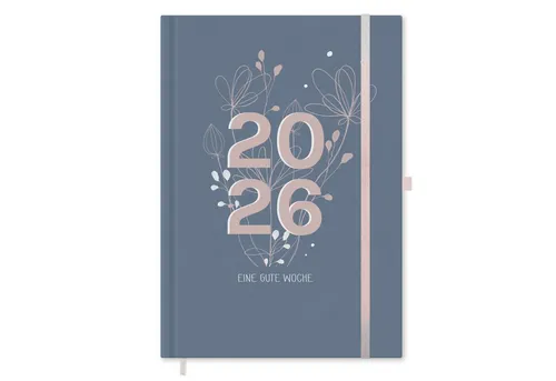 Eine der Guten Verlag Terminkalender Terminplaner 2026 - A5, blau rosa weiß, 1 Doppelseite / Woche, 144 S. FSC-Papier, Softcover, klimaneutral