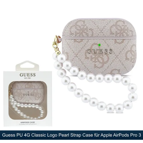 Schutzhülle für AirPods Pro 3, Guess 4G Pearl Strap Case, Rosa - Rosa