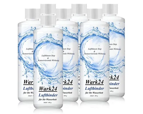 Wark24 Luftbinder Bubble Stop 400g - Effektiver Luftblasen Stop für Wasserbetten - Der Wark24 Luftbinder Bubble Stop sorgt für ruhigen Schlaf, indem er Luftblasen im Wasserbett effektiv bindet. Ideal für Matratzen bis 350 Liter, bietet die 400g Flasche eine einfache Anwendung und langanhaltenden Komfort.