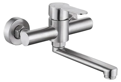 Küchenarmatur Wandmontage 360° drehbar Einhebelmischer Edelstahl kurz 18cm