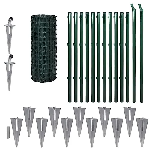 vidaXL Maschendrahtzaun Set 25x1m - Stabiler Gartenzaun mit Erdspießen - Dekorative Zäune: Robustes Eurozaun-Set mit witterungsbeständigem Maschendraht, inklusive Erdspießen für einfache Montage ohne Graben.