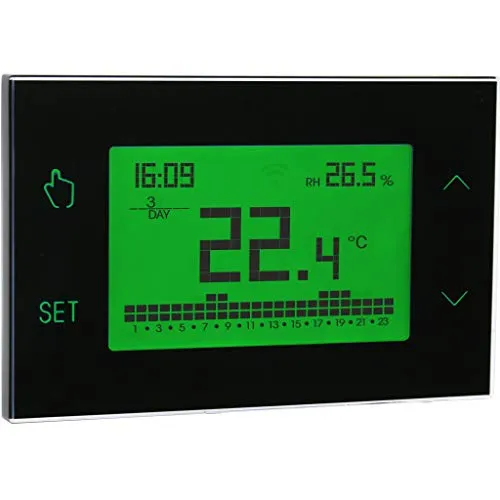 VEMER VE771700 TUO - Digital Heizungsthermostat, Thermostat mit Touchscreen-LCD-Anzeige, Stromversorgung 230V, Schwarz