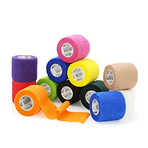 OK TAPE Selbstklebende Verband Elastische Binde Handgelenk Bandag Tierische Bandagen, 12 Rollen, 5cm x 4.5m,Mehrfarbig