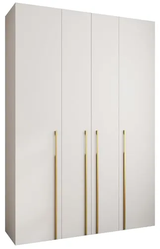 MEBLE KRYSPOL Como 3 Schrank mit 4 Türen - Kleiderschrank - Garderobe - Aufbewahrungsschrank für Schlafzimmer, Jugendzimmer, Kinderzimmer - 245,5x170x50cm - Weiß, Gold