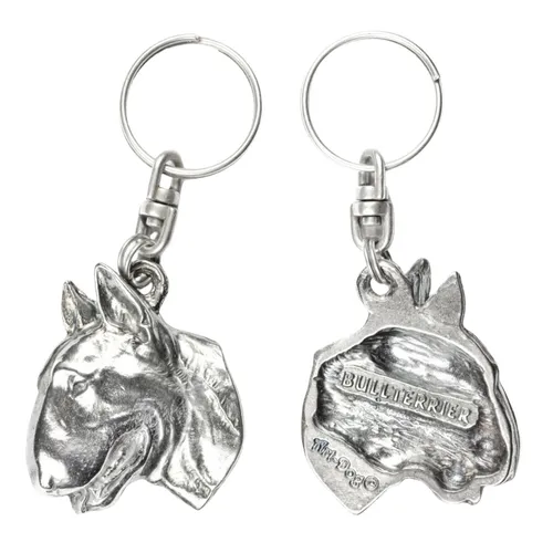 Bullterrier, Bullterrier II - versilberter Hunde-Schlüsselanhänger, Taschendeko,