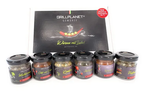 Grill Pfannen Gewürze Gewürzmischung in 6er Tastingbox als Geschenk Set Grillpla