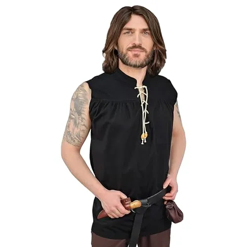 Vehi Mercatus Klassisches Mittelalter Hemd ??rmellos,Eike- Schwarz oder Natur-Baumwolle-LARP, Reenactment, Mittelalter, Alltag (DE/NL/SE/PL, Alphanumerisch, XXL, Regular, Regular, Schwarz)