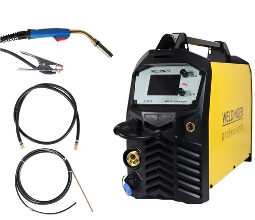 WELDINGER MEW 212 SYN puls pro - MIG/MAG Schweißinverter mit 5 Jahren Garantie - MIG-Schweißgerät WELDINGER MEW 212 SYN puls pro bietet Puls- und Doppelpuls-Funktion, digitale Steuerung und ist ideal für Stahl und Aluminium. Kompakt und robust für professionelle Anwendungen.