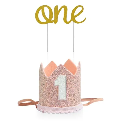 ZGDEIWGF 1 Stück 1-Jährige Krone Und 1 Stück 1-Jährige Geburtstagskarte, Kinderpartydekoration, Partyzubehör, Süßer Kronenhut