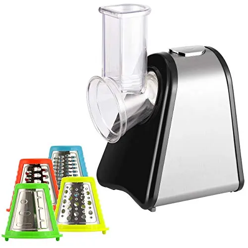 Rosenstein & Söhne Elektrische Reibe: Elektrische Universal-Küchenreibe mit 4 Aufsätzen, 150 Watt (Gemüsereibe elektrisch, Elektroreibe, Nussmühle Raspeln Hobeln Mahlen)