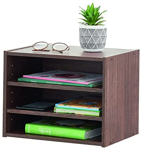 Iris Ohyama, Kleines Aufbewahrungsmöbel, Nachttisch, Beistellmöbel, Nachttisch, 3 verstellbare Regale alle 3.2 cm, Büro, Schlafzimmer, Wohnzimmer - Stack Box STB-400T - Braun