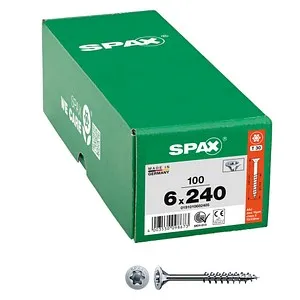 SPAX Universal Schrauben Senkkopf T-Star plus WIROX 6x240/65 mm - Eisenwaren mit T-STAR plus Antrieb für sauberen Sitz und bessere Führung, ideal für vielseitige Anwendungen in Holz und Metall.