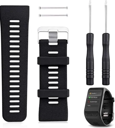 Rukoy Garmin Vivoactive HR Uhrenarmband Ersatz, Silikonarmband Smartwatch Armband Für Garmin Vivoactive HR Fitnessuhr (Schwarz)
