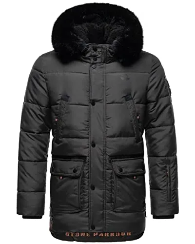 STONE HARBOUR Herren Winterjacke Mironoo Anthracite XXL - Funktionsjacke mit warmem Kunstfellkragen und zahlreichen Taschen für optimalen Stauraum, ideal für kalte Jahreszeiten und aktive Outdoor-Aktivitäten.