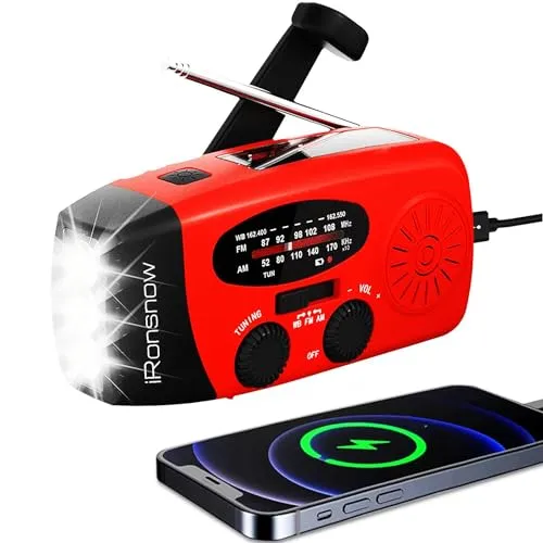 iRonsnow Notfall-Solarradio mit Kurbel und LED-Taschenlampe