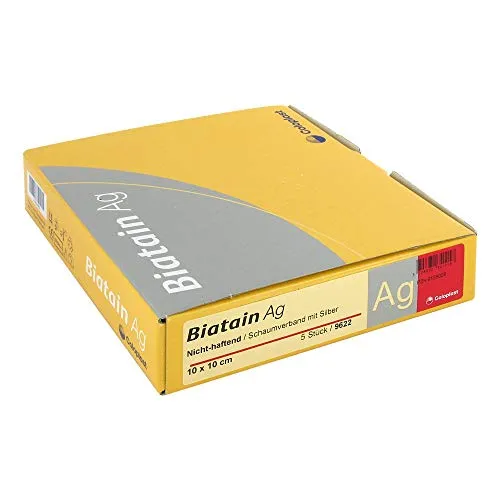 Biatain Ag Schaumverband 10x10cm - nicht haftend, 5 St - Erste-Hilfe-Heftpflaster & Verbandsmaterial, antibakterieller Schaumverband für optimale Wundheilung und Schutz vor Infektionen.