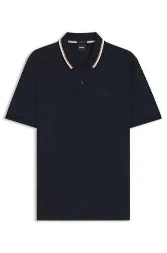 BOSS Herren Penrose 38 Slim-Fit Poloshirt Dunkelblau L - Stylisches Slim Fit Poloshirt aus hochwertiger Baumwolle. Mit gestreiftem Kragen und zwei Knöpfen ideal für einen lässigen Look. Perfekt für die Freizeit oder das Büro.