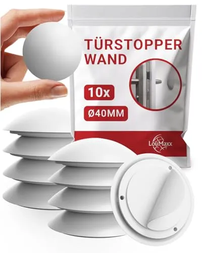 LouMaxx Türstopper Wand selbstklebend 10 Stück – weiß – Wandtürstopper mit stoßdämpfender Wirkung – Anschlagpuffer zur Anwendung auf Fliesen, Holz, Tapete und Raufaser – einfache Montage ohne Bohren