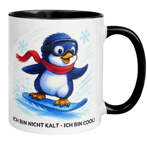 Pinguin Tasse mit Spruch | Ich bin nicht kalt – ich bin cool | Lustige Kaffeetasse Wintersport Geschenk | Witziger Snowboard Geschenke Becher Freund Freundin Mann Frau Pinguine Fans