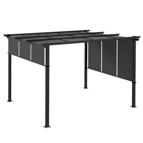Outsunny Pergola aus Stahl mit ausziehbarem Polyesterstoff - Dunkelgrau - Genießen Sie flexiblen Sonnenschutz mit der stilvollen Outsunny Pergola. Das robuste Stahlgerüst und der verstellbare Polyesterstoff bieten Schutz vor Sonne und Regen. Ideal für Gartenpartys und entspannte Stunden im Freien.
