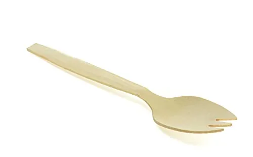 emissimo Holzbesteck natürlich hellem Birkenholz für Grillfeste oder Geburtstage, 100% natürlich, umweltfreundlich & plastikfrei, biologisch abbaubar (100 x Göffel 14,5cm)