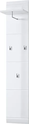 uno Garderobenpaneel Akzent, weiß, MDF-Platte - Garderobe mit Kleiderstange, drei stabilen Haken und Hutablage. Modernes Design in hochglänzendem Weiß, ideal für einen eleganten Eingangsbereich.