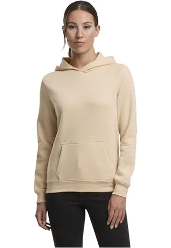 Urban Classics Damen Basic Essential Hoody – Lässiger Kapuzenpullover im Regular Fit mit Kängurutasche – Bequemer Hoodie für Alltag, Freizeit & Streetwear, Sand, L