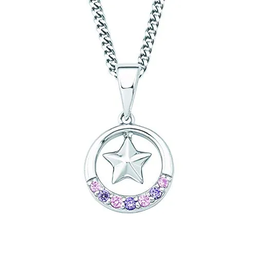 Prinzessin Lillifee Kinder-Kette Mädchen längenverstellbar mit Anhänger Stern 925 Silber rhodiniert Zirkonia rosa lila