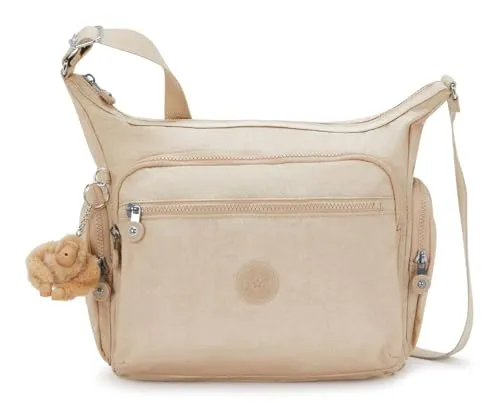 Kipling Basic Plus Gabbie Umhängetasche - Damentasche in Sparkled Beige, verstellbarer Schulterriemen und geometrisches Muster für stilvolle Freizeitlooks.