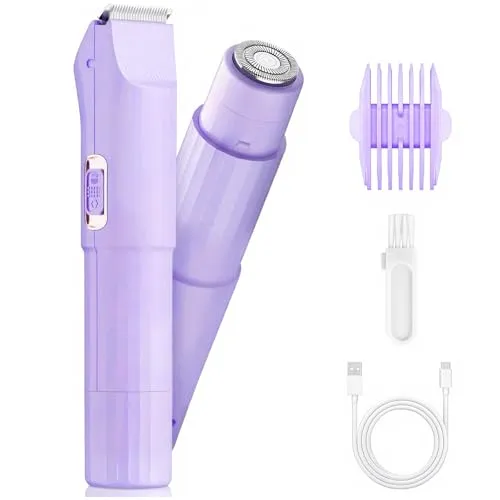 Damen Rasierer Elektrisch, 2 in 1 Intimrasierer für Frauen, Wiederaufladbar Trimmer Damen für Beine, Arme, Achseln und Bikinizone, Lila