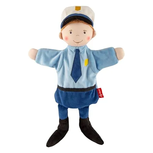 sigikid 43348 Handspielpuppe Polizist - Blau - Handspielpuppe Polizist aus hochwertigem Microplüsch, ideal für Kasperletheater und Rollenspiele; fördert Fantasie und Sprachentwicklung bei Kindern, waschbar bei 30 °C.