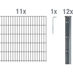 Alberts Doppelstabmattenzaun 6-5-6, anthrazit, Komplettset mit Pfosten - Robuster Doppelstabmattenzaun in anthrazit, ideal für langlebige und kosteneffiziente Einzäunungen. Komplettset mit Pfosten und Zubehör für einfachen Einbau. Maße: 27,5 m Länge, 1,23 m Höhe.
