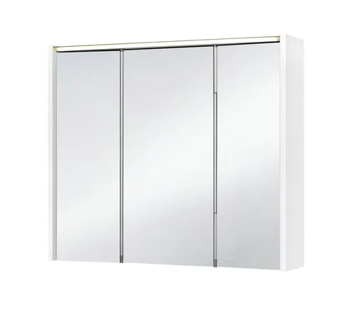 jokey Spiegelschrank Arbo 73 cm Breite weiß - Spiegelschrank mit 3 Spiegeltüren, 2 variabel einsetzbaren Einlegeböden und integrierter LED-Beleuchtung, ideal für modernes Badezimmerdesign.